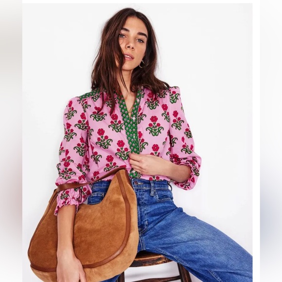 New Boden Arabella Cotton button down blouse vibrant floral lace detail pink 8 - Picture 4 of 16